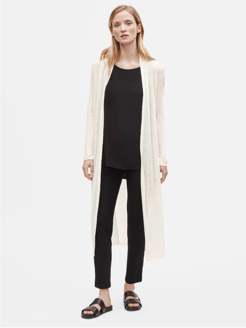 Eileen Fisher Neutral Cream 100% Silk Open-Front Duster Cardigan
